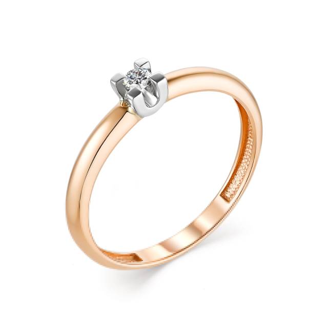 Помолвочное кольцо из комбинированного золота с бриллиантом (040442)