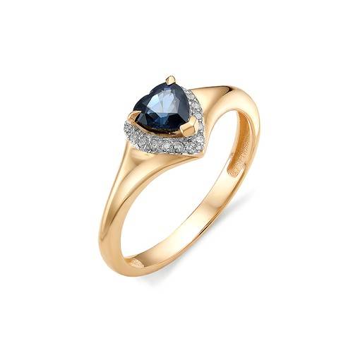 Помолвочное кольцо из красного золота с бриллиантами и сапфиром "Сердце" (043119)