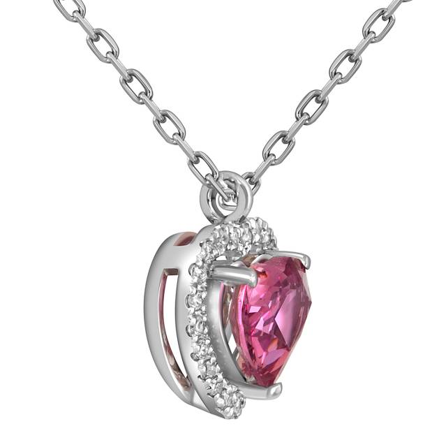 Колье из белого золота с бриллиантами и розовым турмалином Сердце (053788)