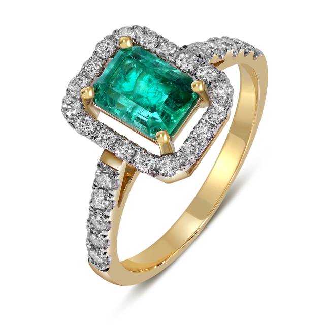Кольцо из жёлтого золота с бриллиантами и изумрудом (055503)
