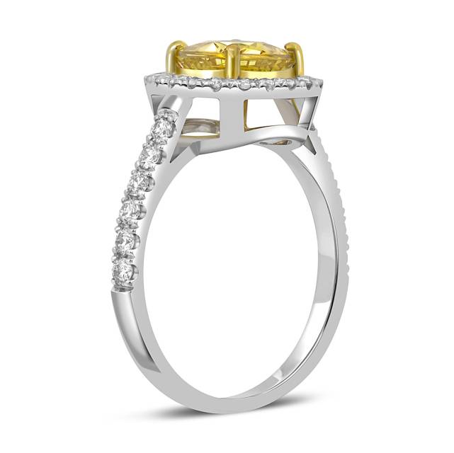 Кольцо из белого золота с бриллиантами и  жёлтым сапфиром (050538)