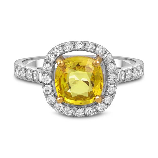 Кольцо из белого золота с бриллиантами и  жёлтым сапфиром (050538)